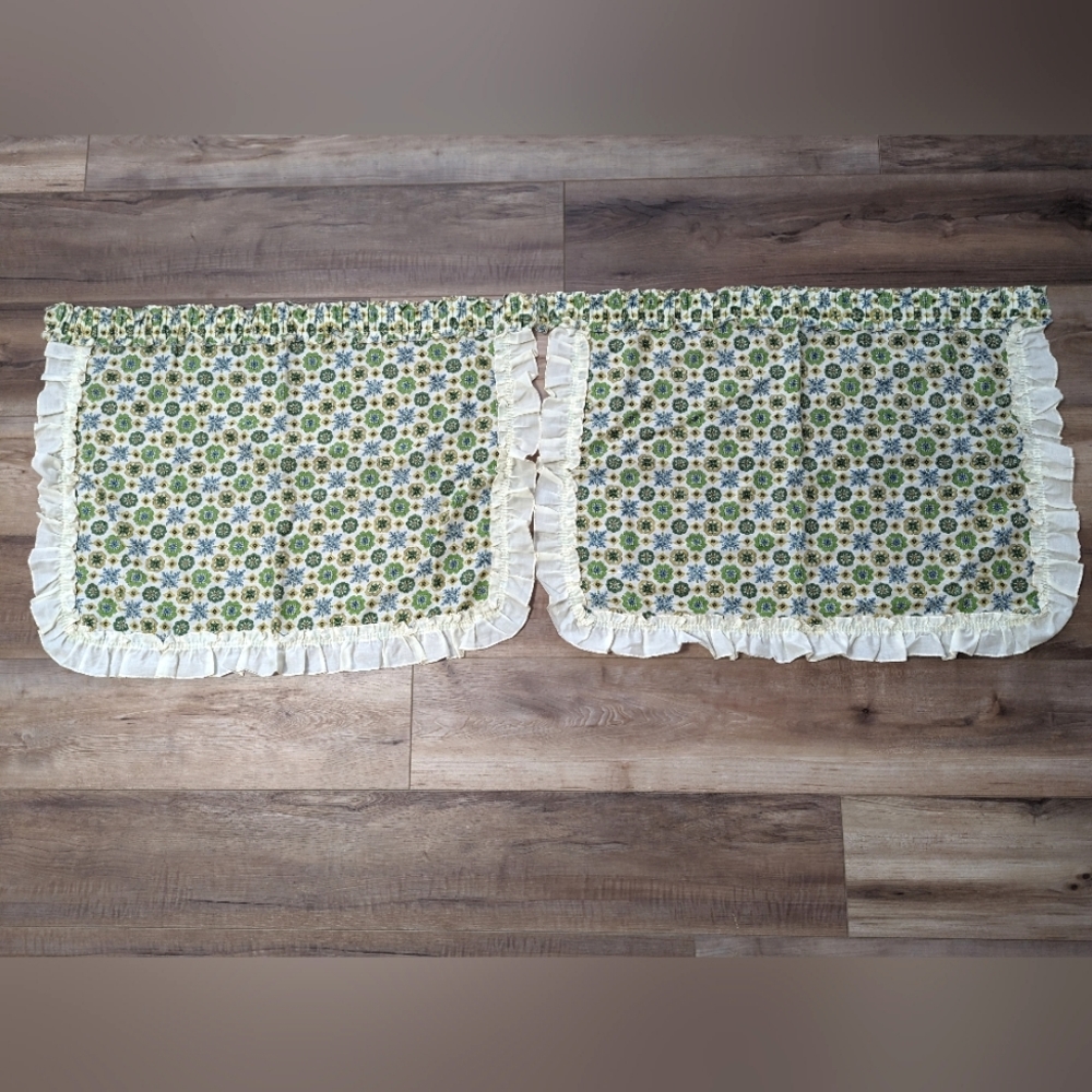 Vintage 60's, 70's Retro Handmade? Kitchen Curtain Panels, Set of 2